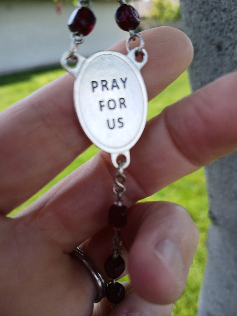 Saint Michael Red Bead Rosary Necklace - Picture 5 of 6